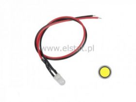 Dioda LED 5mm 12V DC żółta matowa; przewód 20cm
