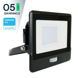Projektor LED z czujnikiem ruchu 30W 2340lm 6500K Dioda SAMSUNG IP65 Czarny 5 Lat Gwarancji 20264