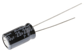 Kondensator 220μF 25V dc Radialny, Otwór przelotowy Rubycon roztaw: 2.5mm 6.3 (Dia.) x 11mm