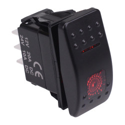 Red illuminated (On)-Off-(On) Momentary Automotive Rocker Switch DPDT 10A 12-24V