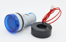 Amperomierz panelowy LED niebieski, zakres 0-100A, zasilanie 230Vac