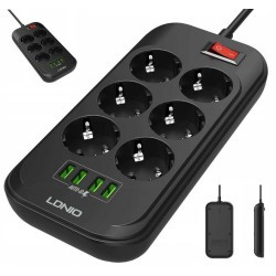 Listwa zasilająca LDNIO SE6403 6 Gniazd + 4x USB Przedłużacz