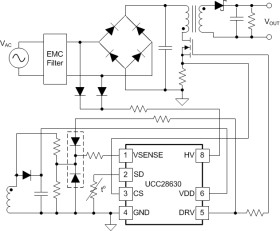 High power Flyback controller with PSR, peak power mode, X-Cap discharge, and freq dither