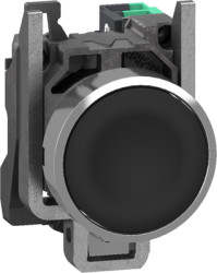 Pushbutton, unlabeled, unlit, groping, 1 Form A (N/O), waistband round, black, front ring metal, mounting Ø 22.5 mm, XB4BA215