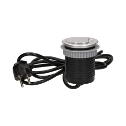 Gniazdo meblowe Ø6cm wpuszczane w blat z pokrywką. ładowarką USB i przewodem 1.8m. 1x2P+Z. 1xUSB OR-AE-1373