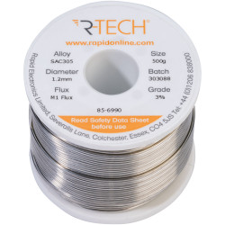 R-TECH 856990 SAC305 Solder 3% M1 Flux 0.5-2% Halide 1.2mm 500g Reel