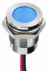Lampka kontrolna do montażu panelowego 24V dc, niebieska 14mm LED Chrom Wyprowadzenia RS PRO