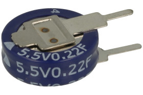 Kondensator; elektrolityczny; podtrzymania napięcia; 0,22F; 5,5V; SE-5R5-D224VYV; 20%; 4,5x12x12mm; 4,2mm; pionowy; przewlekany