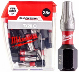 Bity udarowe do wkrętarki TORX TX20 25mm 1/4 SHOCKWAVE 25szt MILWAUKEE