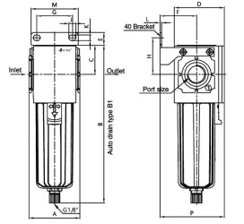 Filtr wstępny sprężonego powietrza G 1/2 GW do 10 bar, 5 mikronów