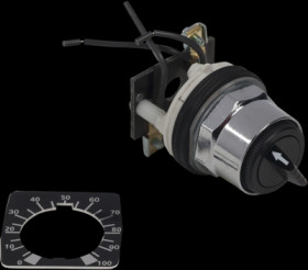 Potentiometer, with engraved plate, unlit, waistband round, black, front ring metal, mounting Ø 30 mm, 9001K20