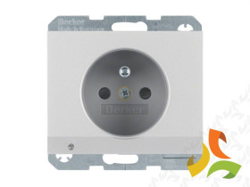 BERKER K.5 Gniazdo pojedyncze z uziemieniem i podświetleniem orientacyjnym LED aluminium 6765107003 HAGER