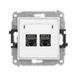 MINI Mechanizm gniazda komputerowego podwójnego 2xRJ45, kat. 7, ekranowane, 8-stykowy biały mat 25MGK-10