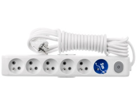 Przedłużacz Przenośny 6-Krotny Z Uziemieniem, Wyłącznikiem I Przesłonami Styków 5m, Kolor Biały / Wlta0665-2wh