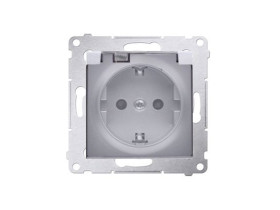 SIMON 54 Gniazdo z uziemieniem schuko do wersji IP44 z przesłonami z uszczelką ramki zaciski śrubowe klapka transparentna srebrn