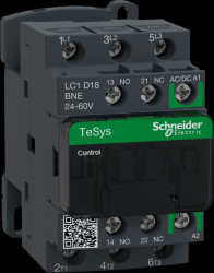 LC1D18BNE Power contactor, TeSys D, 3-pin, 1 NO contact / 1 NC contact, 7.
