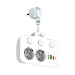 Rozgałęźnik 2xgniazdo z/u Schuko 3xUSB-A 1xUSB-C 3xwyłącznik R-270SWS biały W-72055 KEL Plastrol