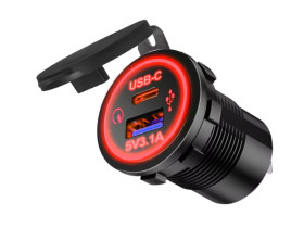 Ładowarka samochodowa USB-A + USB-C 3.1A QC3 podświetlenie