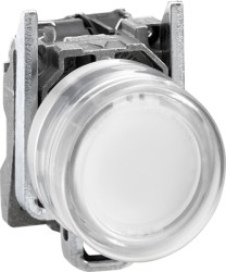 Pushbutton, 24-120 V, illuminable, 1 Form A (N/O), waistband round, white, front ring metal, mounting Ø 22 mm, XB4BP183BG5EX