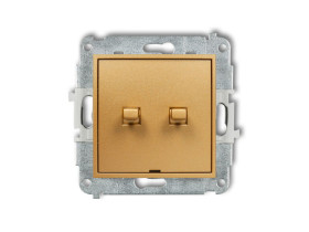 MINI Wyłącznik podwójny świecznikowy zwierny przycisk w stylu amerykańskim (dwa klawisze bez piktogramów wspólne zasilanie) złot