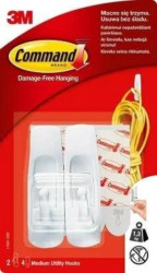 Haczyki średnie wielokrotnego użytku 2szt + 4szt średnie paski mocujące 1,3kg 3M COMMAND