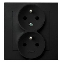 AS Gniazdo podwójne z uziemieniem z funkcją niezamienności faz, kompletne z ramką czarny metalik GP-2GC/33