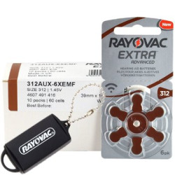 60 x baterie do aparatów słuchowych Rayovac Extra Advanced 312 + zasobnik na baterie Rayovac