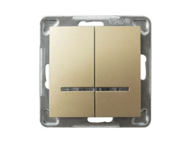 IMPRESJA Wyłącznik podwójny świecznikowy z podświetleniem niebieskim złoty metalik ŁP-2YS/m/28 OSPEL