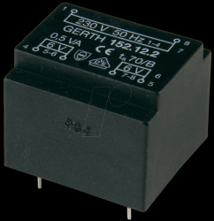 152.12.2 Print transformer, 0.5 VA, 2x 6 V, 41.6 mA, RM 15 mm