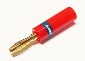LAW24 wtyk bananowy montowany na przewód złoty plastik HQczerwony