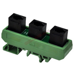 Slim DIN Rail Mount RJ9 4P4C 3 Jacks Splitter Buss Board Interface Module.