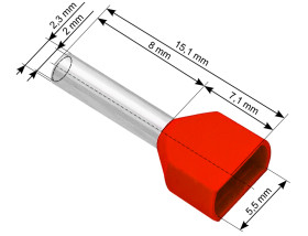 Tulejka izolowana kablowa 2x1 /8 (czerwona) (100 szt)