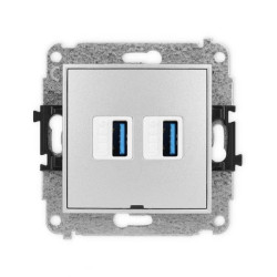 ICON Mechanizm gniazda podwójnego 2xUSB A-A 3.0, bez pola opisowego srebrny metalik 7IGUSBBO-6