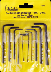 800 Hex key set, hexagon socket, sizes in inches, 10 pieces