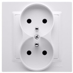 Gniazdo zasilające podwójne SIMON 10 białe 2x [2P+Z] 16A KOMPLETNE Kontakt Simon CGZ2/11