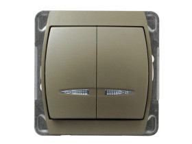 GAZELA Wyłącznik podwójny świecznikowy podświetlany satyna ŁP-2JS/m/16/16 OSPEL