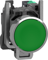 Pushbutton, unlabeled, unlit, groping, 1 Form A (N/O), waistband round, green, front ring metal, mounting Ø 22.5 mm, XB4BA315