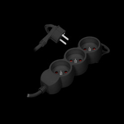 Przedłużacz 3-krotny 2P+Z. 3m H05VV-F 3x1.0mm2. Imax 10A. płaska wtyczka. czarny OR-AE-13145/B/3M