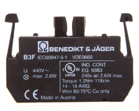 Moduł podświetlany gniazdo BA9S 440V AC/DC bezpośrednie połączenie z żarówką max. 1,9W 1R BE-B3F-0000000000