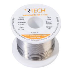 R-TECH 857016 SC100e Solder 2% L1 Flux &lt;0.5% Halide 0.7mm 250g Reel