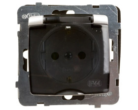 KARO Gniazdo bryzgoszczelne z/u Schuko IP44 z przesłonami klapka przezroczysta srebrny perłowy GPH-1SSP/m/43/d