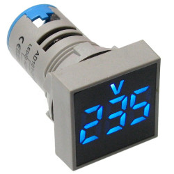 Kontrolka LED Voltomierz niebies 22mm 20-500VAC kwadrat miernik napięcia