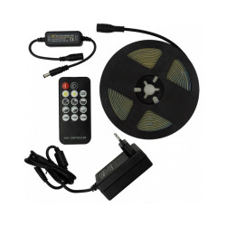 Taśma LED 24V COB biała ciepła 3000K 7W/m IP20 (zestaw: taśma 5m+zasilacz+pilot+sterownik) / EcoLight EC20811