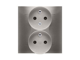 SIMON 54 Gniazdo podwójne z uziemieniem z funkcją niezmienności faz z przesłonami z ramką zaciski śrubowe złoty mat DGZ2TZ/44 KO