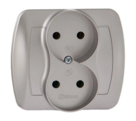 Simon Akord Gniazdo podwójne b/u 16A IP20 aluminium metalizowane AG2/26