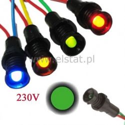 Kontrolka LED 5mm, 230VAC + przew. zielona