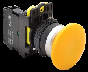 Przycisk sterowniczy grzybkowy 22mm IP65 żółty NO zestaw