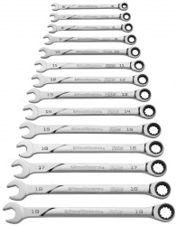 Zestaw kluczy płasko-oczkowych z grzechotką Zestaw kluczy zapadkowych GearWrench 6 → 19 mm 14 szt. Stal