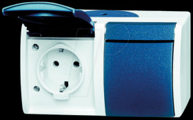 20/2 EW-53 Socket, 2-fold, horizontal, 16A, IP 44, blue / gray