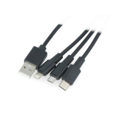 Przewód Lanberg Combo 3w1 USB typ A - microUSB + lightning + USB typ C 2.0 czarny - 1,8m